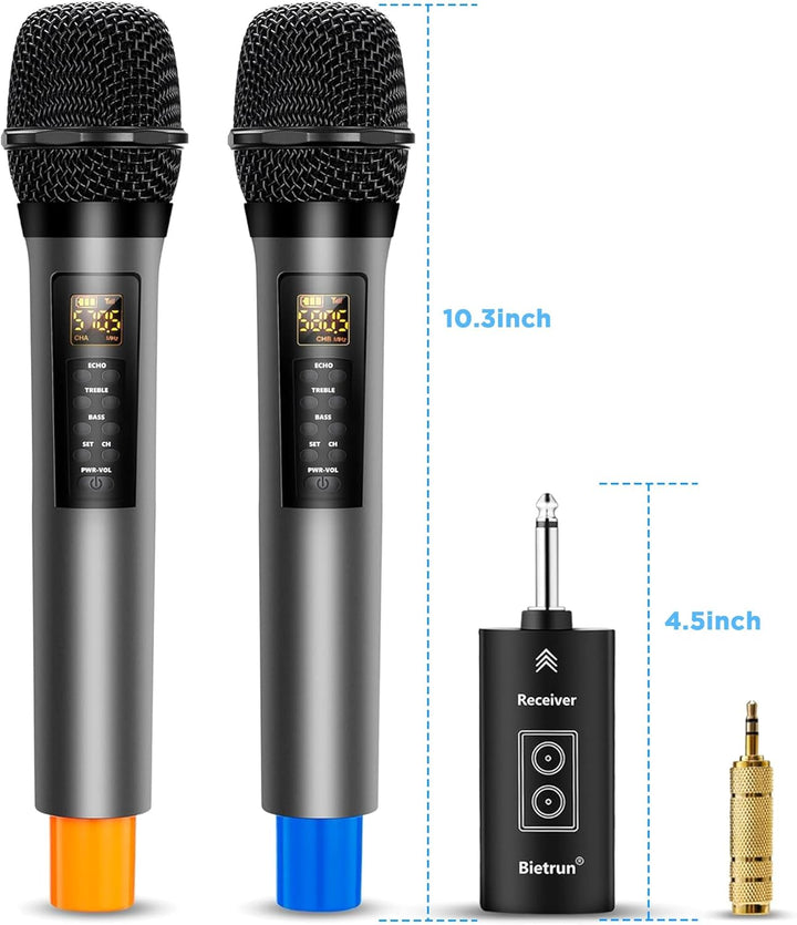 Bietrun Kabellose Mikrofone mit Echo, Höhen, Bass und Bluetooth, 160 m Reichweite, tragbares UHF-Han