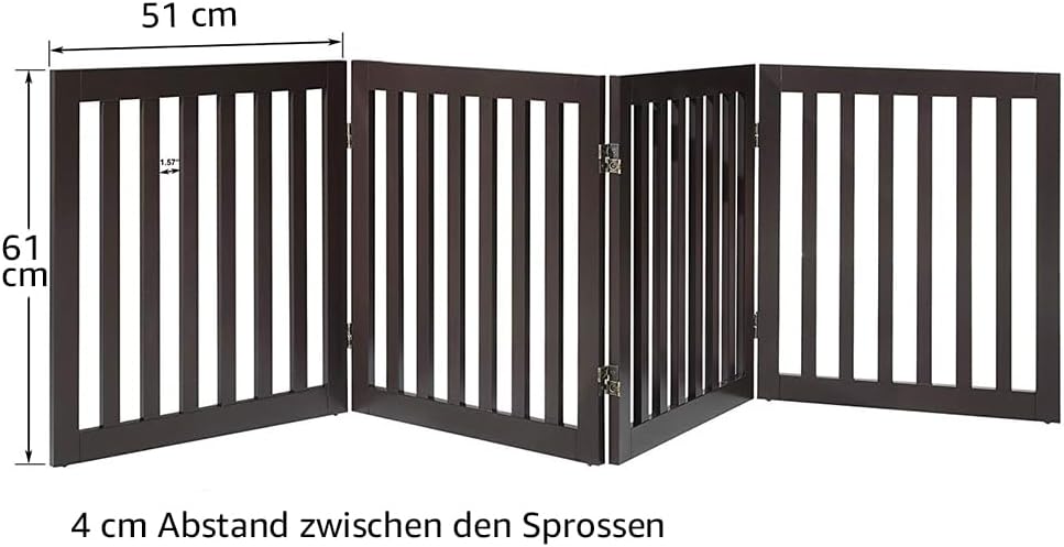 unipaws Freistehendes Absperrgitter Hund, Treppenschutzgitter ohne Bohren, Holz Kindergitter Klappba
