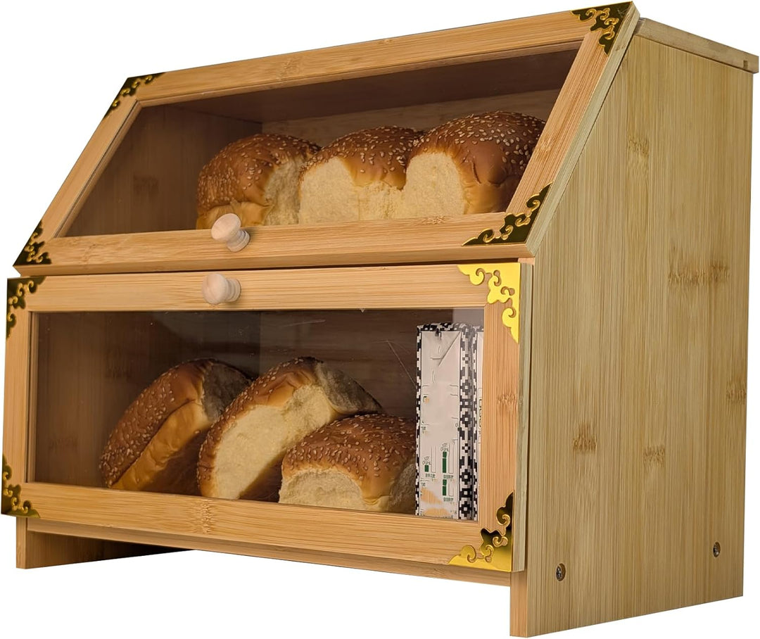 ARTAWEIN Extra grosse Bambus-Eck-Brotbox für Küchenarbeitsplatte – Doppelschichtiger, luftdichter Br
