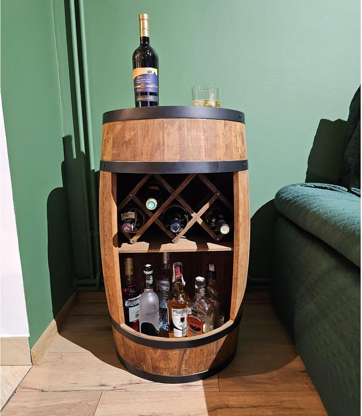 CREATIVE COOPER Fass bar LED RGB mit Weinhalter - Weinregal - Holzfass Hausbar 80x50cm - Rustikaler