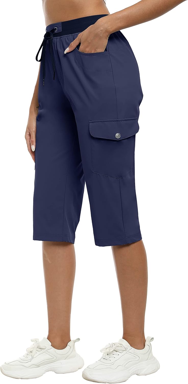 MoFiz Cargo-Caprihose für Damen, leicht, schnell trocknend, Caprihose für Damen, elegant, lässig, So
