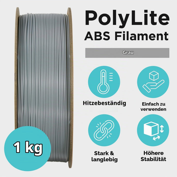 Polymaker PolyLite ABS Grau - 1,75mm - 1kg Mehrfarbig Acrylnitril-Butadien-Styrol, Mehrfarbig Acryln