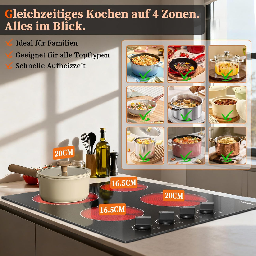 Cerankochfeld, 30 cm Elektroherd Eingebautes 2-Zonen-Keramikkochfeld mit elektronischer Drehknopfste