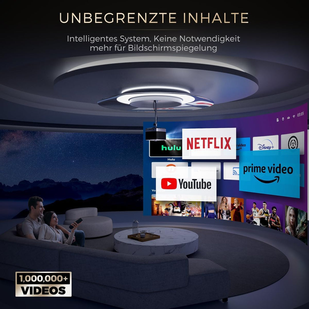 All-ln-One mit Beamer 4K Unterstützung, AURZEN Boom 3 Smart Projektor mit WiFi und Bluetooth, 3D-Ste