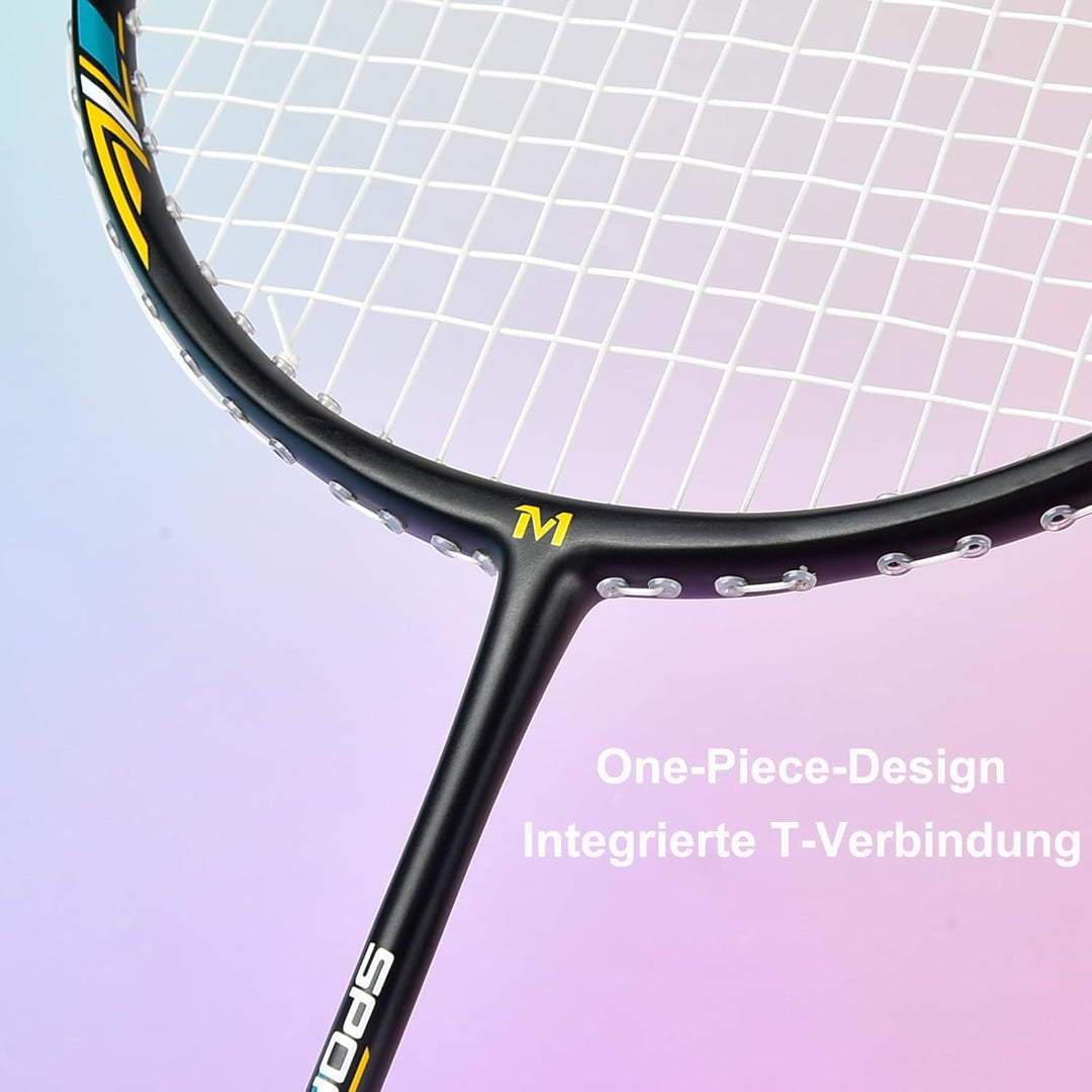 MANJHONG Graphit Badmintonschläger Set 2er Kratzfestes Rahmendesign Leichtgewicht Freizeit Federball