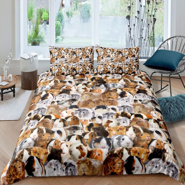 Tbrand Kinder Meerschweinchen Bettwäsche Set 135x200cm Kinder Niedlich Cavy Muster Lustig Bettbezug