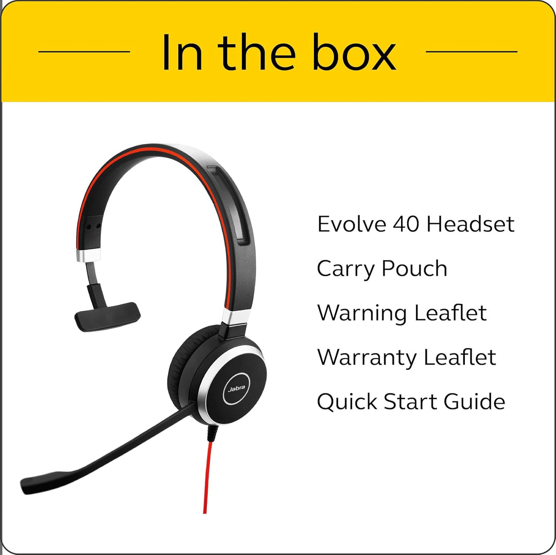 Jabra Evolve 40 MS Mono Headset - Microsoft zertifizierte Kopfhörer für VoIP Softphone mit passivem