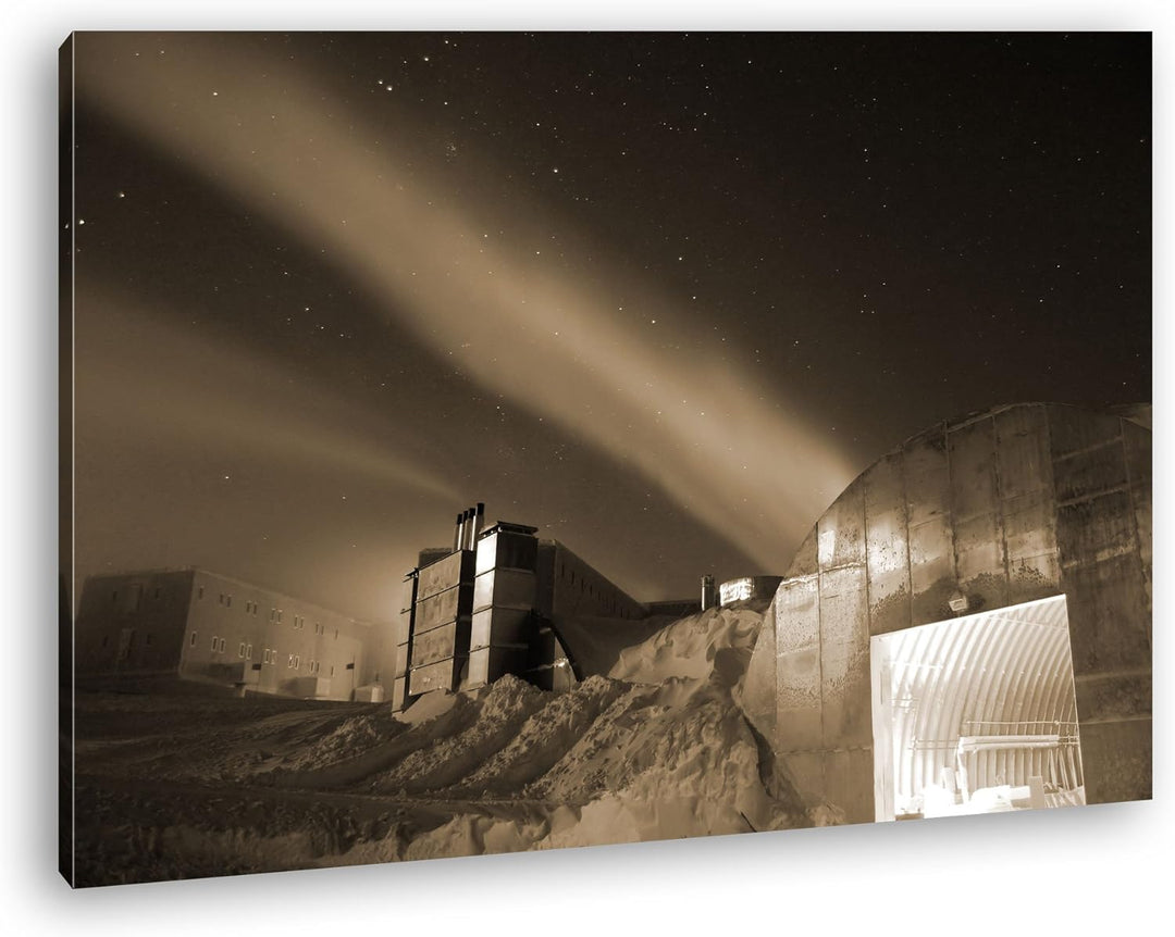 deyoli Forschungsstation am Nordpol Format: 100x70 Effekt: Sepia als Leinwand, Motiv fertig gerahmt