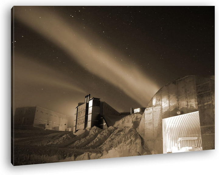 deyoli Forschungsstation am Nordpol Format: 100x70 Effekt: Sepia als Leinwand, Motiv fertig gerahmt