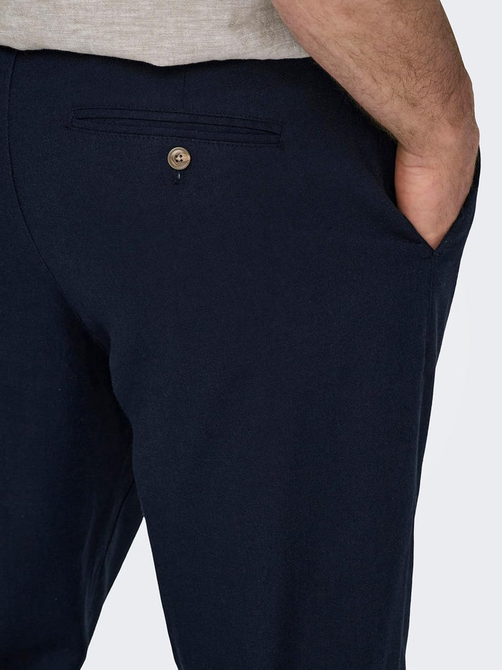 PIECES Herren Onsleo Crop Linen Mix 0048 Pant, Dark Navy