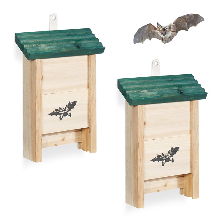Relaxdays Fledermauskasten, 2er Set, Unterschlupf für Fledermäuse, unbehandeltes Holz, HBT: 25 x 18