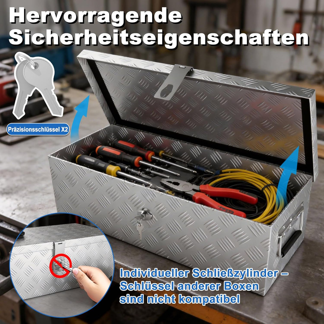 Aluminium WerkzeugkisteAlubox Aluminiumkiste Transportbox Deichselbox Für PKW Anhänger Mit Verriegel