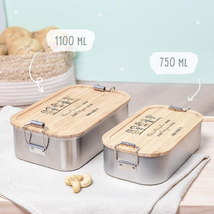 Personalisierte Lunchbox für Erzieherin, Lehrerin mit individueller Gravur - Brotdose mit Bambusdeck