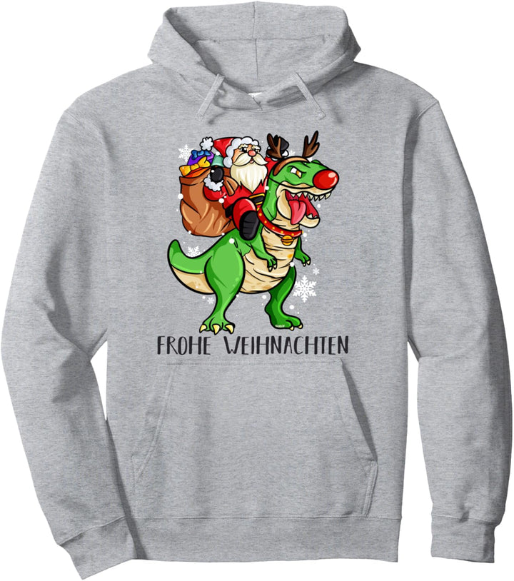Weihnachtsmann reitet Rentier T-Rex Dino Frohe Weihnachten Pullover Hoodie