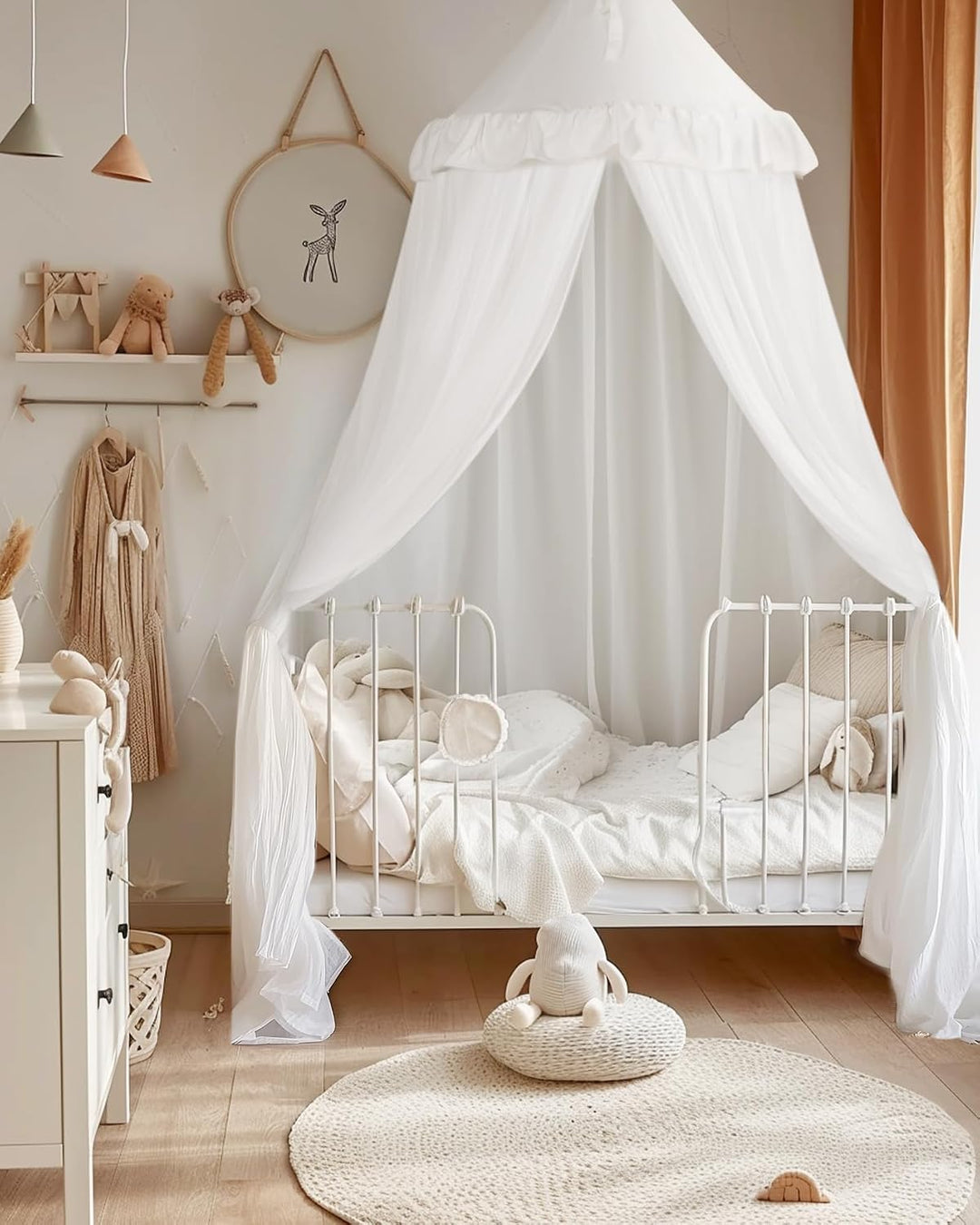 Mallify Moskitonetz Betthimmel mit Sternenlichtern, atmungsaktiv &amp; waschbar Doppelte Lage Babybett B