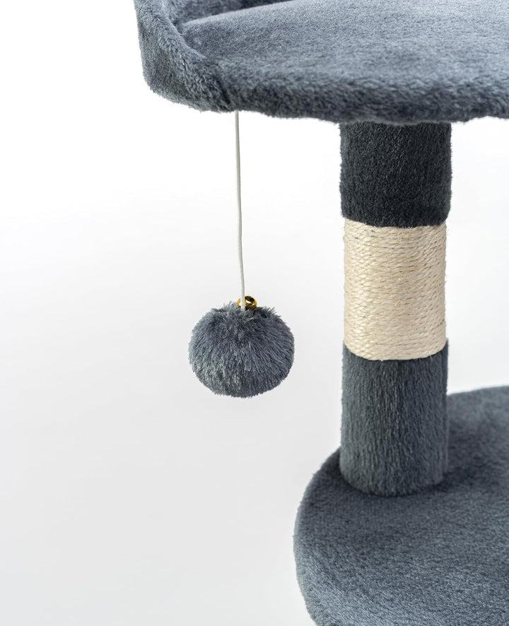 lionto Kratzbaum für Katzen mit 2 Plüschbällen & Spielseil, Höhe 112 cm, Katzenbaum mit Sisalseil &