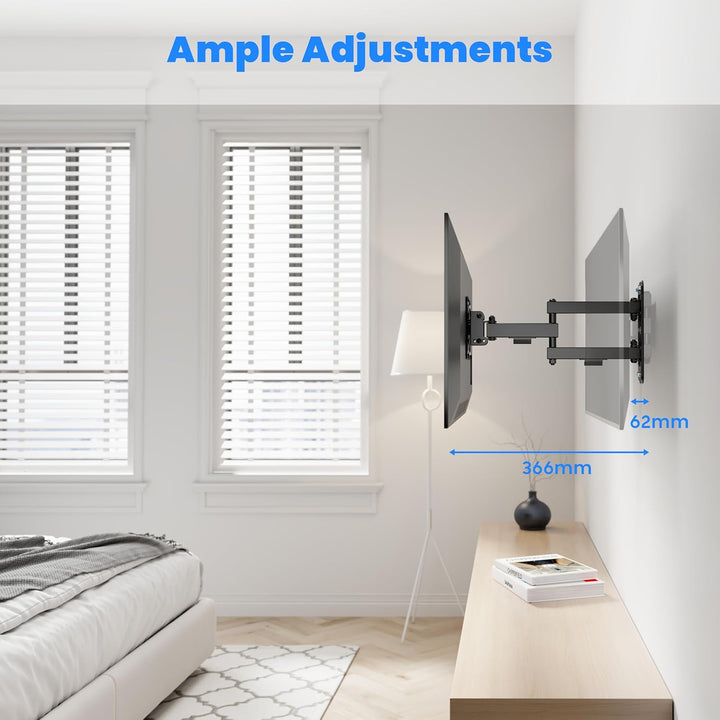 PureMounts TV Monitor Wandhalterung, neigbare und schwenkbare Universal Halterung mit Gelenk-Arm, ma
