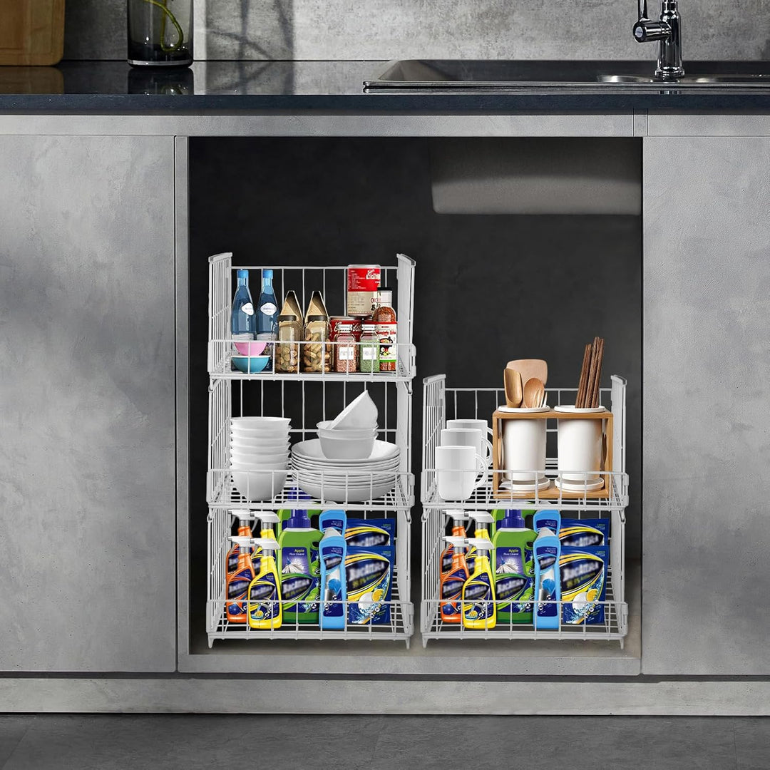 3 Stück Schrank Organizer Kleiderschrank, Stapelbare Aufbewahrungsbox mit Schubladen-Design, Metalli