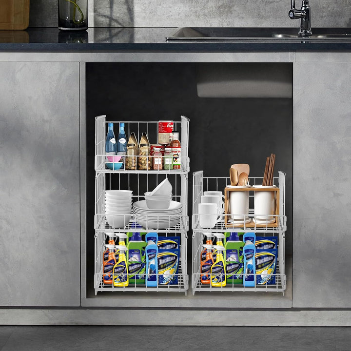 3 Stück Schrank Organizer Kleiderschrank, Stapelbare Aufbewahrungsbox mit Schubladen-Design, Metalli