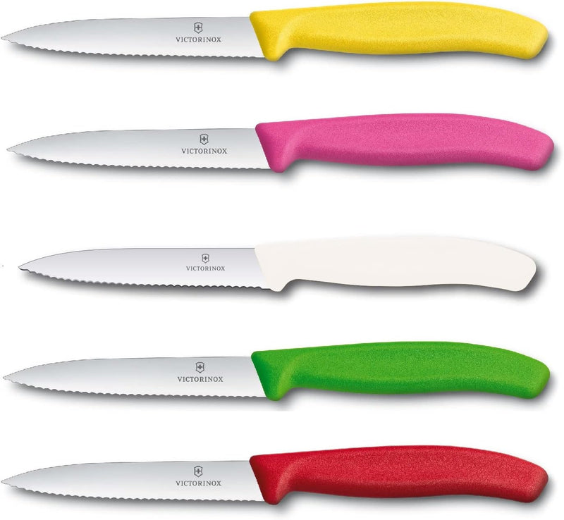 Victorinox 5-tlg Gemüsemesser Set Swiss Classic Bunter Mix – 10 cm mit Wellenschliff – Tomatenmesser