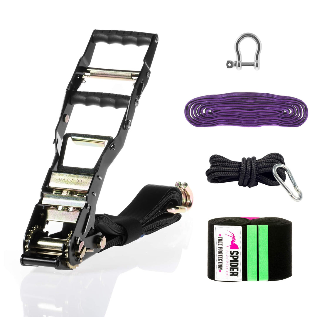 SPIDER SLACKLINE TAS09 - Mandingo Kit SR - 1x Doppelhebel Ratchet XXL-Slow Release, 1x Sling 1T 3M,