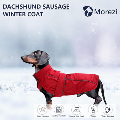 Morezi Dachshund Regenmantel, wasserdichte Aussenschicht, Fleecefutter, reflektierende Besätze, Vers