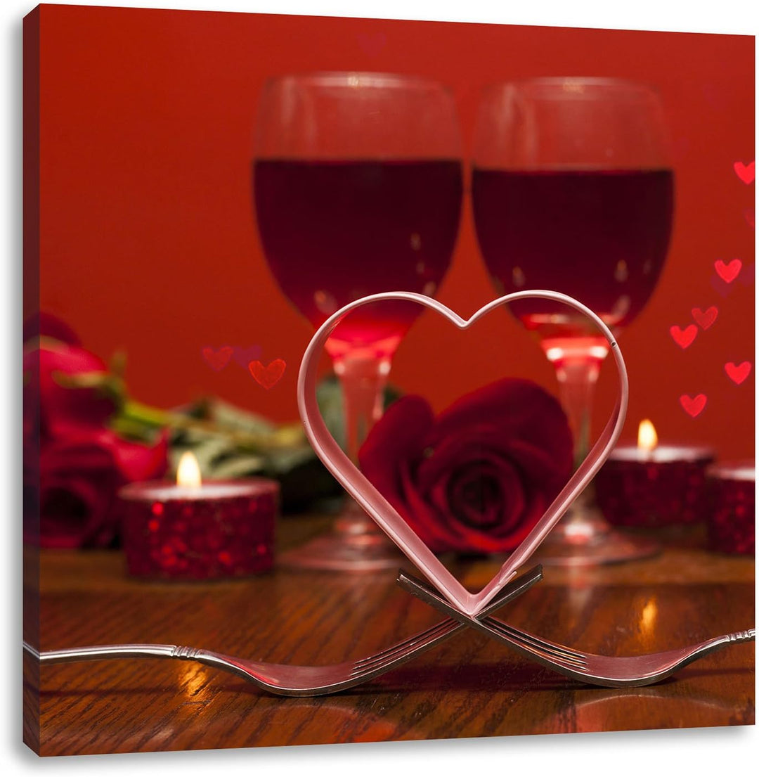 Pixxprint Romantisches Dinner mit Rosen, Format: 70x70 auf Leinwand, 70x70