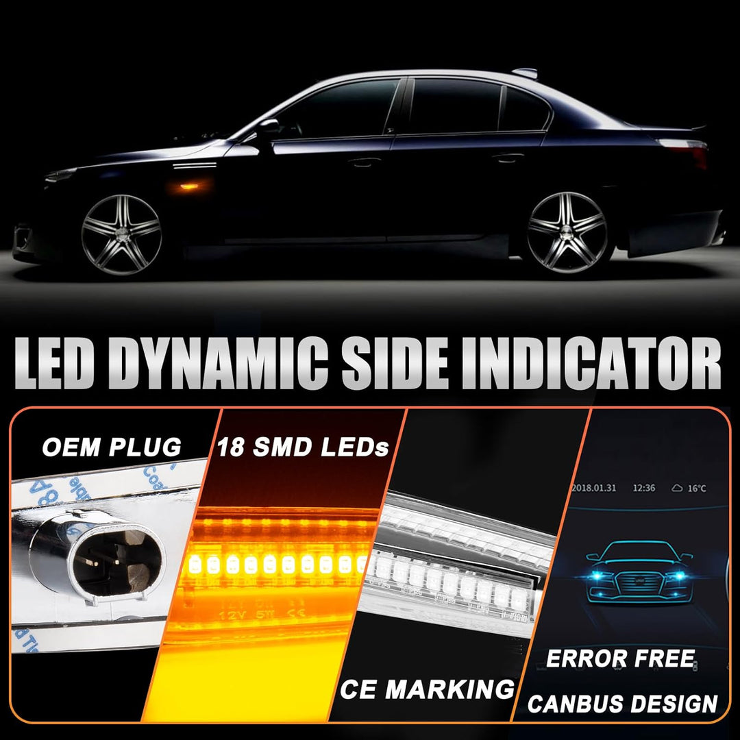 2 Stück LED Blinker für BMW E90 E91 E60 E61 E81 E82 E46 E36 E87 E88 E92 E93 X1 E84 X3 E83 X5 E53, Se