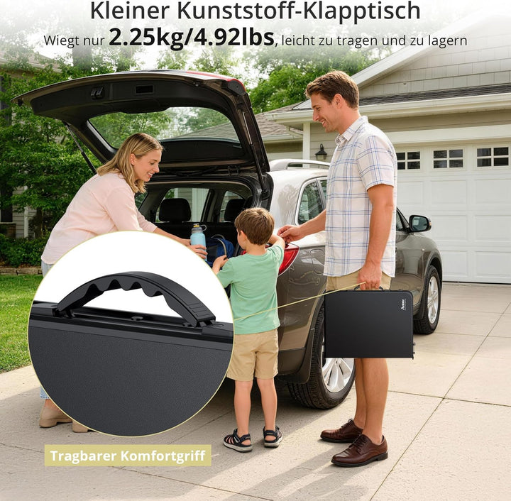 Anbte Campingtisch Klappbar 58x40cm Aluminium-Rahmen & Kunststoff-Tischplatte mit 3 Höhen Verstellba