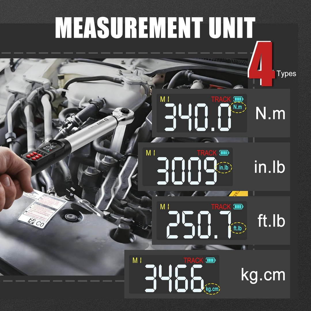 VANPO Digitaler Drehmomentschlüssel 1/2 Zoll, 17-340 Nm, ±2% Genauigkeit, elektronischer Drehmoments
