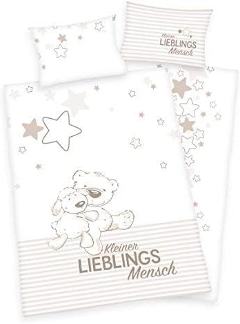 Arle-Living 3 TLG. Baby Bettwäsche Wende Motiv: Kleiner Lieblingsmensch - Flanell 100x135 cm + 40x60