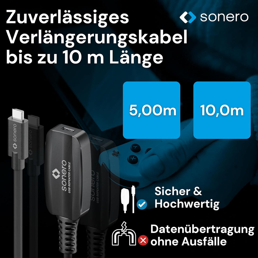 Sonero USB 3.2 Gen1x1 Aktive Verlängerung - C/C - schwarz - 10,00m 10,0 m USB-C auf USB-C, 10,0 m US