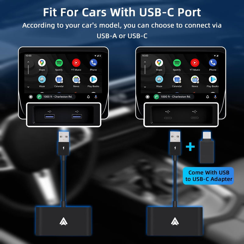 Mcbazel Android Auto Wireless Adapter, Datenübertragung 5 GHz, Auto Connect mit Typ-C-Adapter, Konve