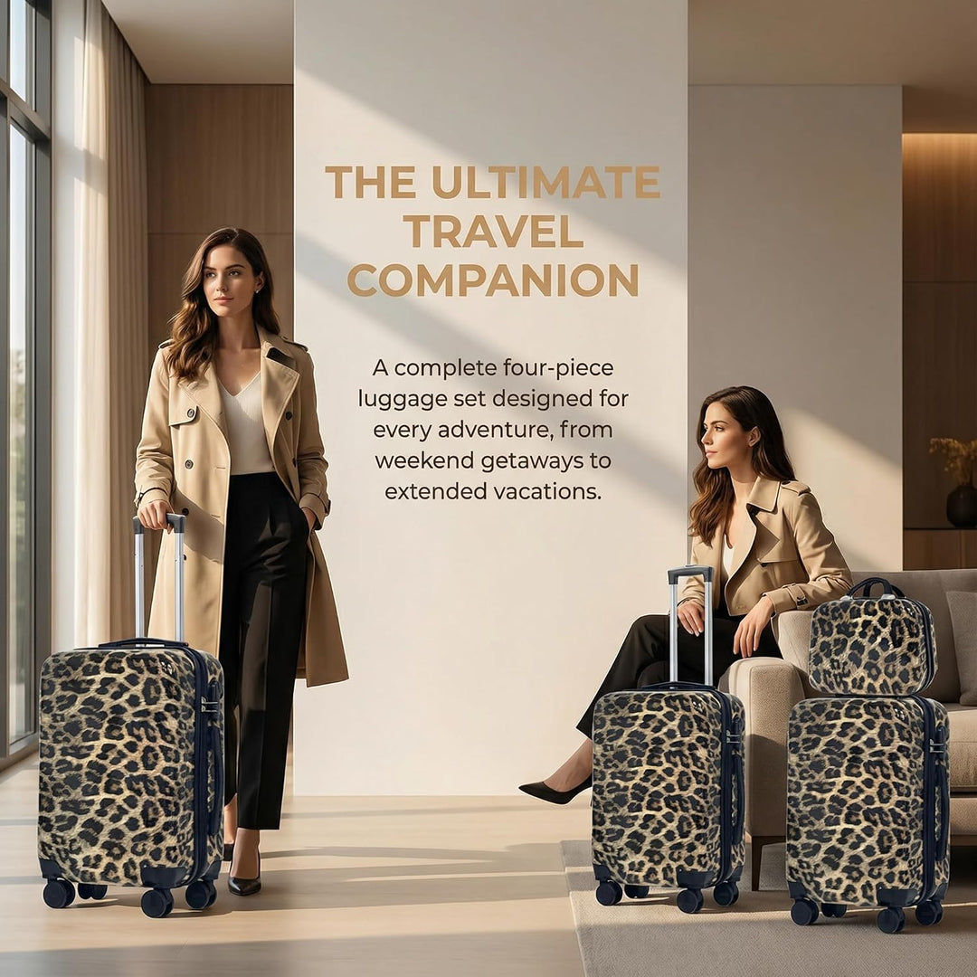 Leopard Print Pattern Luggage Set, 4 - Stück-Set mit Grössen von 14 Zoll, 20 Zoll, 24 Zoll und 28 Zo