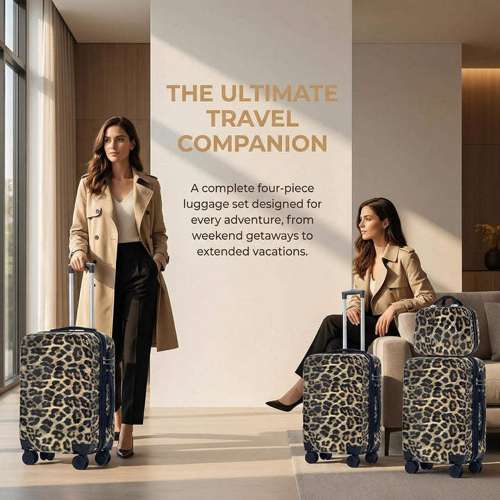 Leopard Print Pattern Luggage Set, 4 - Stück-Set mit Grössen von 14 Zoll, 20 Zoll, 24 Zoll und 28 Zo