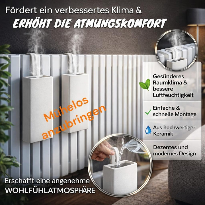Luftbefeuchter für Heizung Set inkl. Haken - Keramik Wasserverdunster - weiss beige - Wasserverdunst