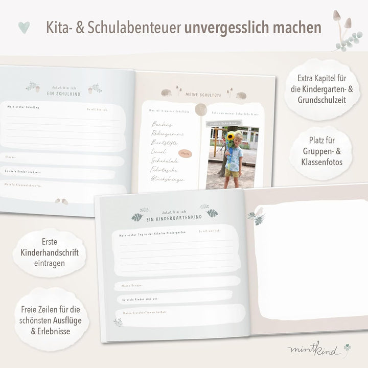 mintkind® "Meine Kindheit" Erinnerungsalbum Beige + Sticker Set I deine ersten 10 Jahre I Fotoalbum