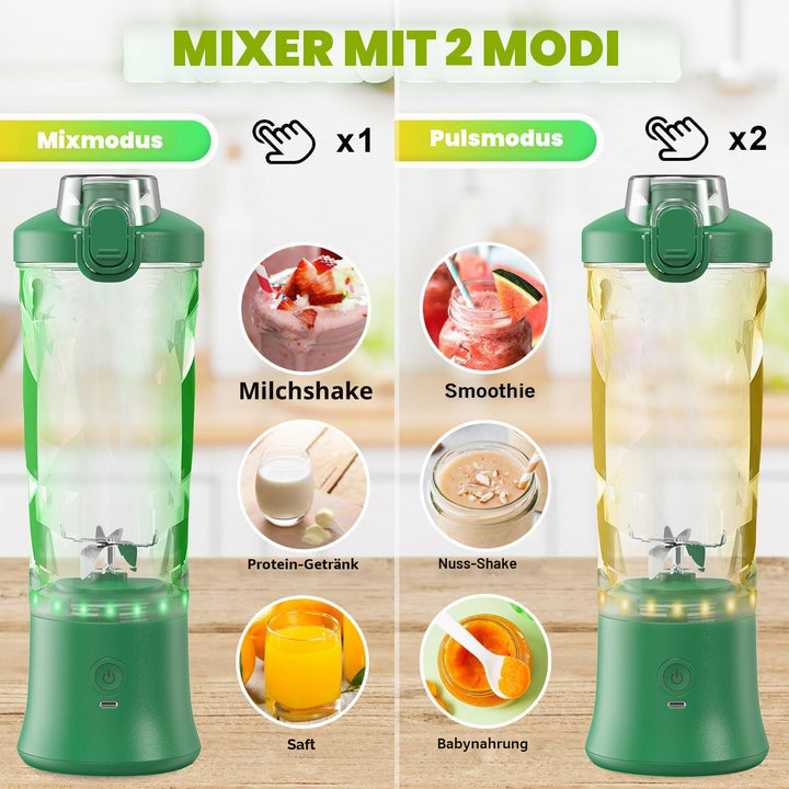 Tragbarer Mixer Smoothie Maker - 600ml Mini Standmixer to Go - 6 Klingen, Reisedeckel und Isolierte