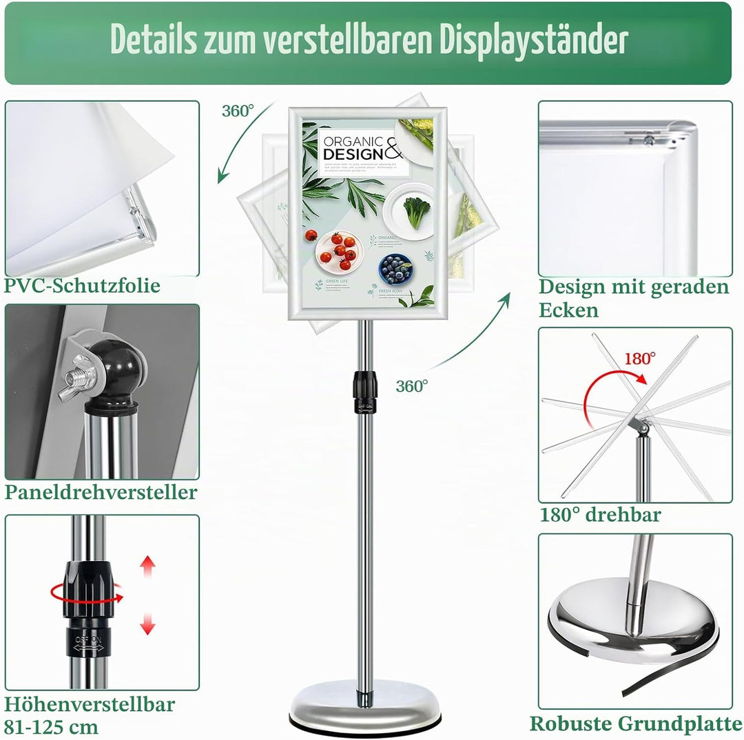 Mutualsign Infoständer A4 Aluminium Plakatständer Höhenverstellbar Posterständer Informationsständer