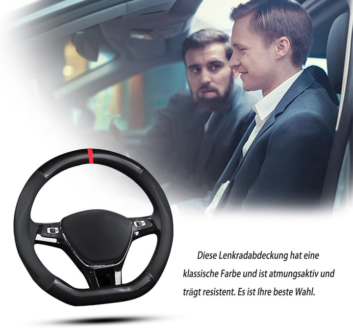 Ergocar Auto Lenkradbezug Rutschfester Auto Lenkradschutz D-Form Kohlefaser &amp; PU Leder für Durchmess