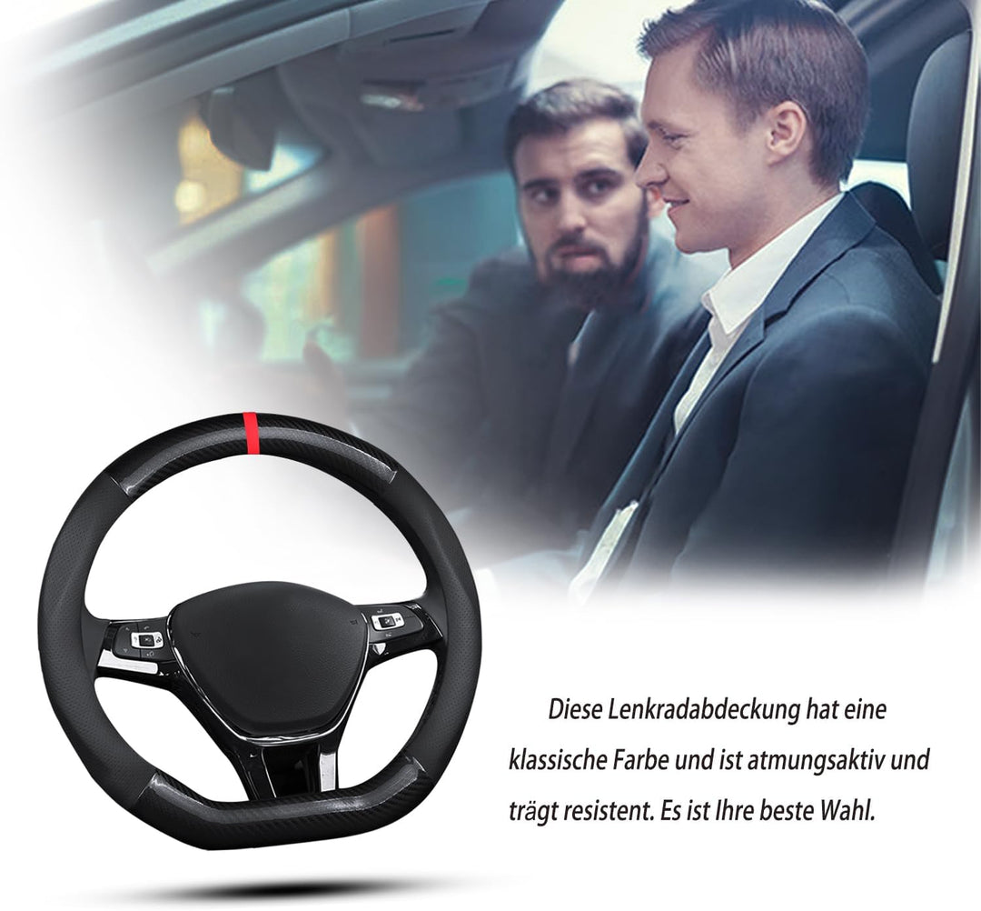 Ergocar Auto Lenkradbezug Rutschfester Auto Lenkradschutz D-Form Kohlefaser & PU Leder für Durchmess