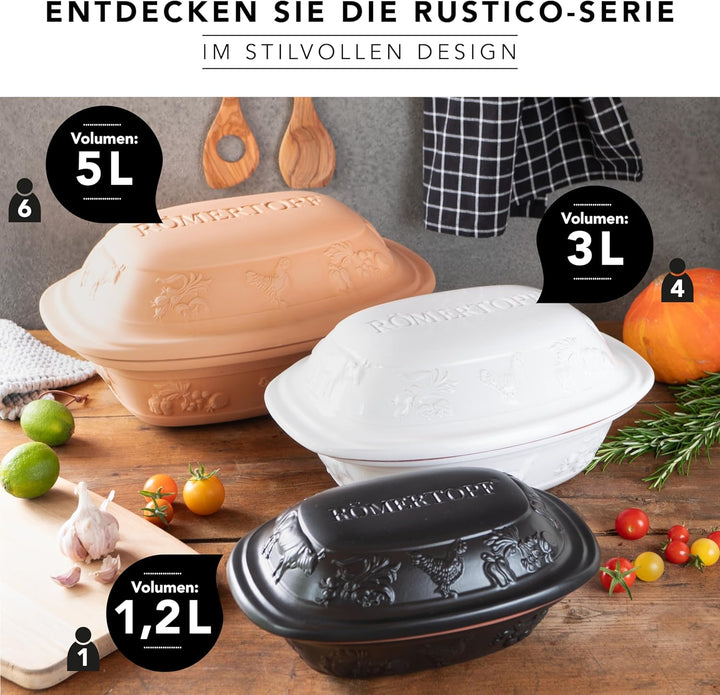 Römertopf Bräter Rustico Keramik Dampfgarer aus Naturton geeignet für bis zu 6 Personen mit 5 Liter