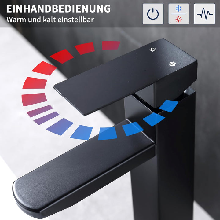 HOMELODY Wasserhahn Bad Schwarz Hoch, Waschtischarmatur Hoch Mischbatterie Waschbecken mit Höhe 295m
