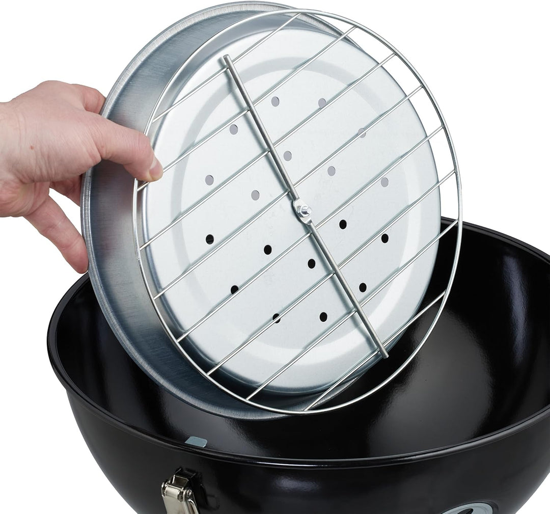 Relaxdays Kugelgrill, tragbar, Ø 37 cm, Picknickgrill für Garten & Park, Holzkohlegrill mit Deckel,