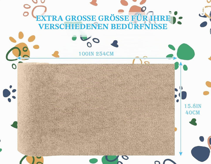 Kratzmatte für Katzen, 200 x 60 cm, Selbstklebende Teppichmatte, zuschneidbar, Kratz-Möbelschutz, Er