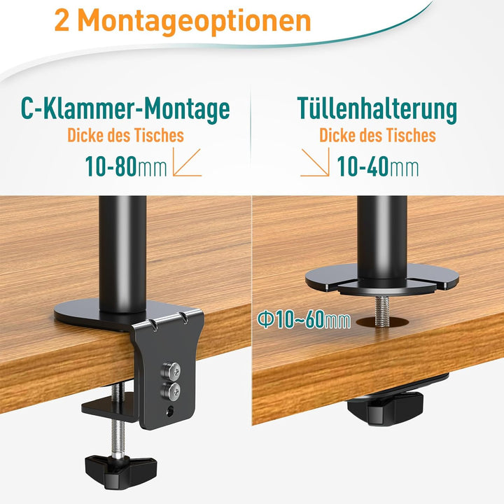 ELIVED Vertical Monitor Halterung 2 Monitore, 80cm Stange für 13-32 Zoll Monitore bis zu 8kg, Dualer