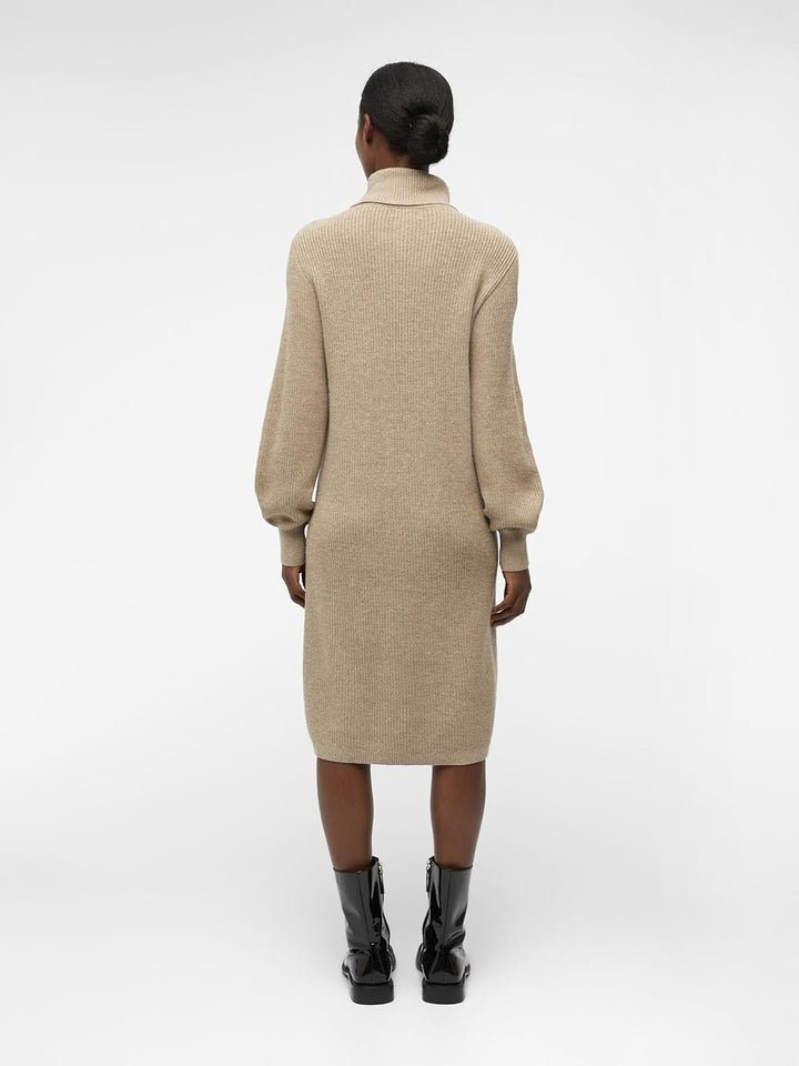 Object Damen Objmalena L/S Roll Neck Dress Noos Kleid XS Fossil/Detail:melange, XS Fossil/Detail:mel
