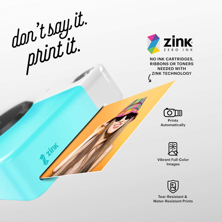 KODAK Printomatic Sofortbildkamera (Blau) Geschenkpaket + Zinkpapier (20 Blatt) + Deluxe-Etui + 7 lu