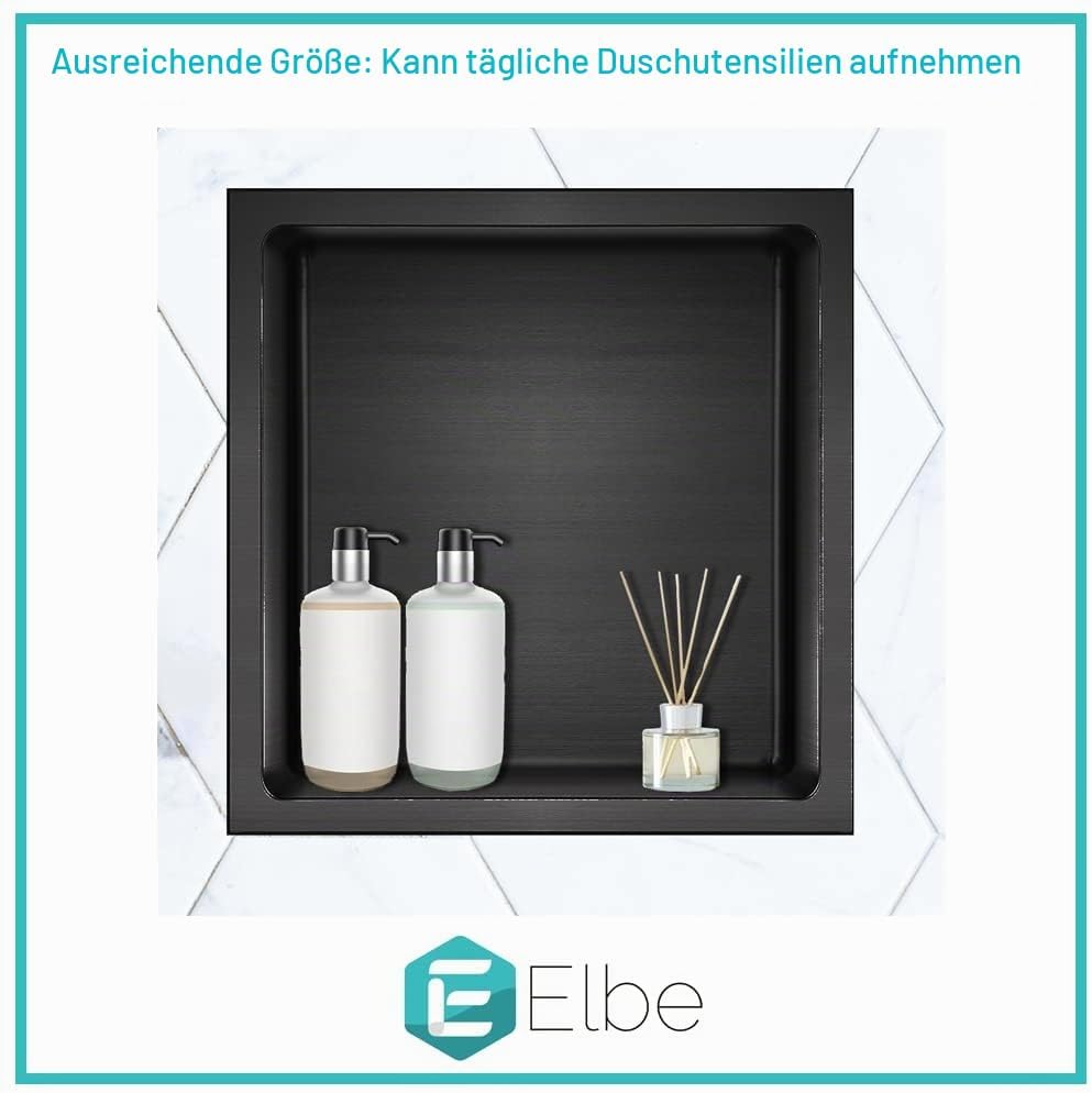 Elbe Edelstahl Duschnische Mattschwarz 304 Edelstahl Wandnische 30 x 30 x 10 cm wandeingefügte Nisch