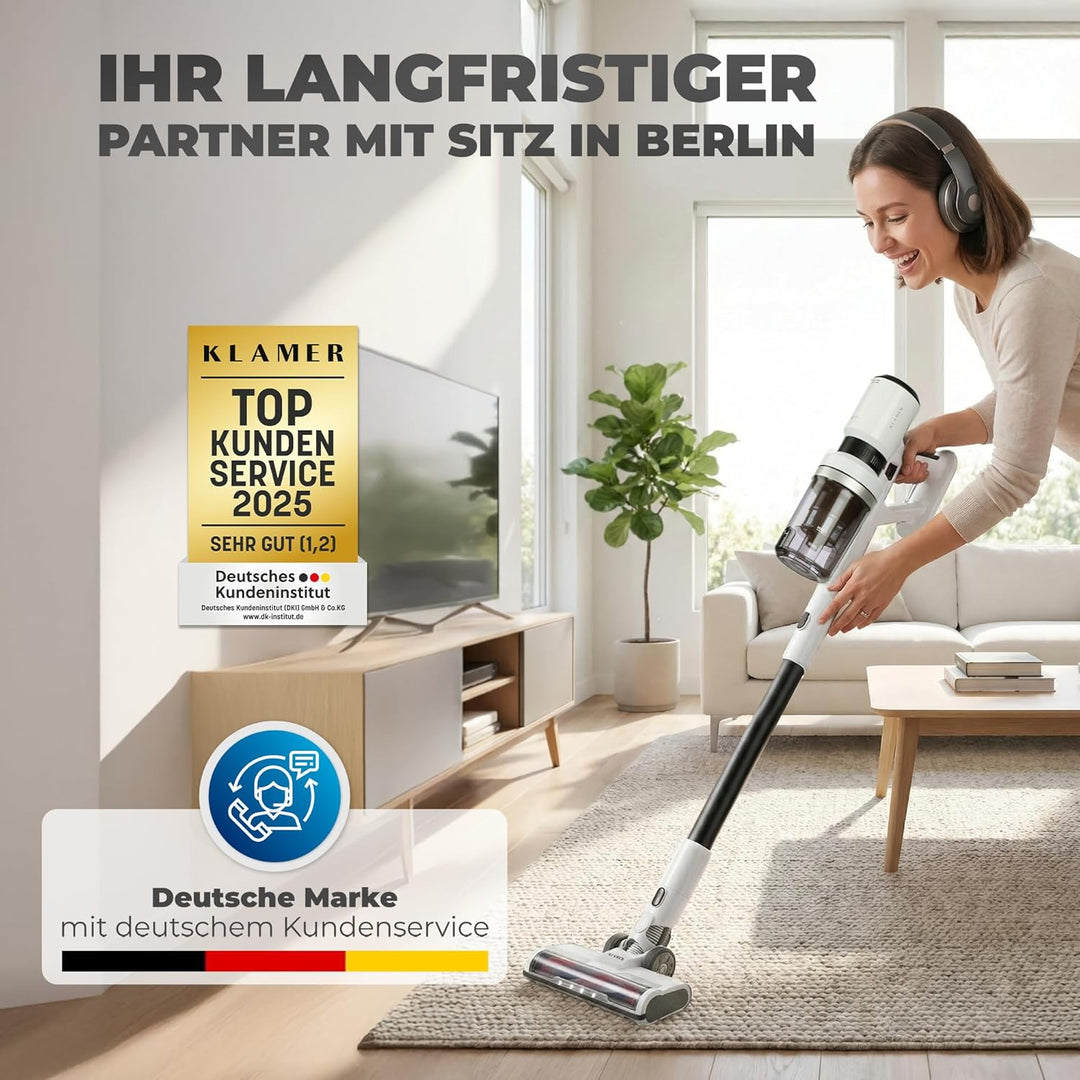 KLAMER Akku Staubsauger, 2-in-1 Staubsauger kabellos & Handstaubsauger, Akkulaufzeit bis 60 min, Akk